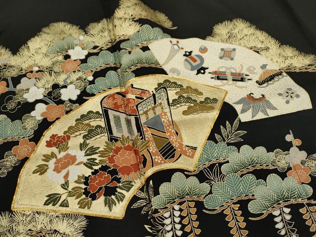 平和屋着物■豪華黒留袖　駒刺繍　地紙重ね束ね熨斗吉祥花文　金彩　鈴乃屋扱い　正絹　逸品　CABD9959ze