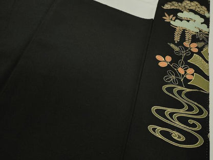 平和屋着物■豪華黒留袖　駒刺繍　地紙重ね束ね熨斗吉祥花文　金彩　鈴乃屋扱い　正絹　逸品　CABD9959ze