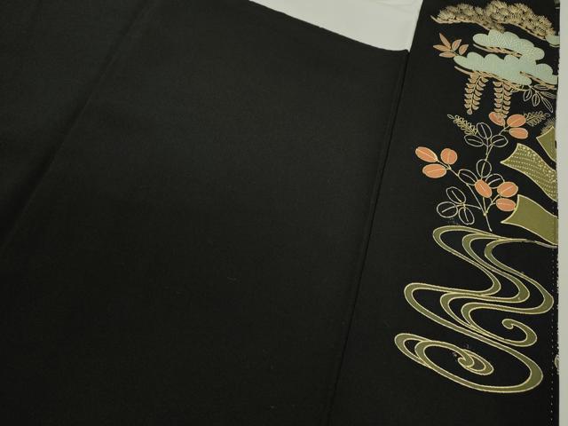 平和屋着物■豪華黒留袖　駒刺繍　地紙重ね束ね熨斗吉祥花文　金彩　鈴乃屋扱い　正絹　逸品　CABD9959ze