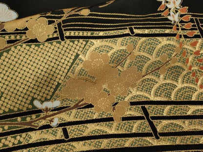 平和屋着物■豪華黒留袖　駒刺繍　松竹梅渡橋花車文　金彩　正絹　逸品　CABD9976ze