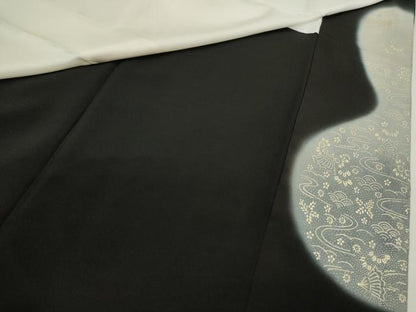 平和屋着物■豪華黒留袖　刺繍　尾長鳥草花紐文　暈し染め　金彩　正絹　逸品　CABD9984ze