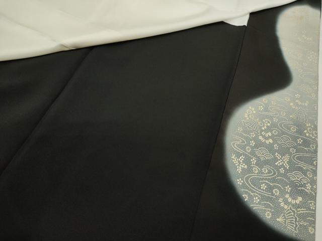 平和屋着物■豪華黒留袖　刺繍　尾長鳥草花紐文　暈し染め　金彩　正絹　逸品　CABD9984ze