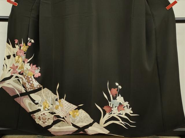 平和屋着物■豪華黒留袖 刺繍 吉祥草花文 金彩 正絹 逸品 CABD9985ze