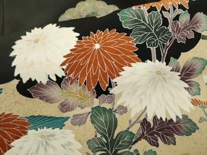 平和屋着物■豪華黒留袖 刺繍 孔雀草花文 金彩 正絹 逸品 CABD9987ze
