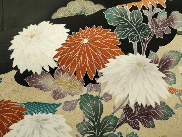 平和屋着物■豪華黒留袖 刺繍 孔雀草花文 金彩 正絹 逸品 CABD9987ze