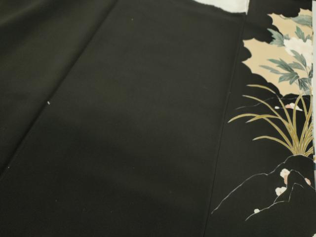 平和屋着物■豪華黒留袖 刺繍 孔雀草花文 金彩 正絹 逸品 CABD9987ze