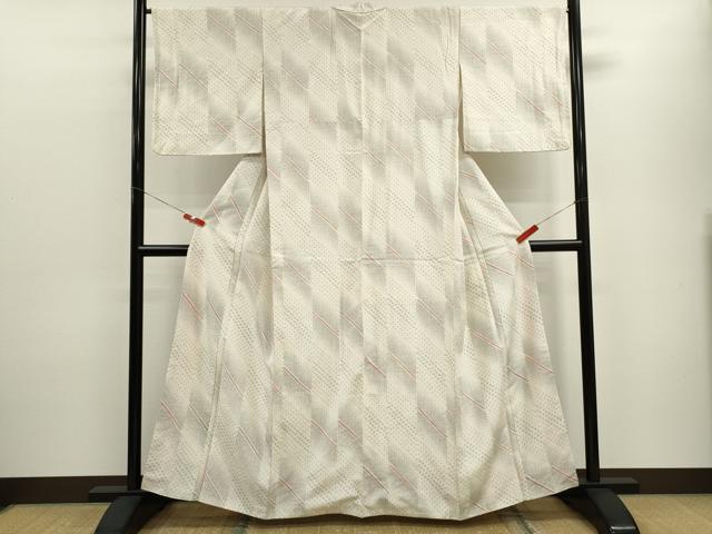 平和屋着物▽上質な紬　単衣　十字絣　正絹　逸品　AABH2214jh 平和屋着物□上質な紬 斜線十字絣文様 正絹 逸品 CABD9994ze