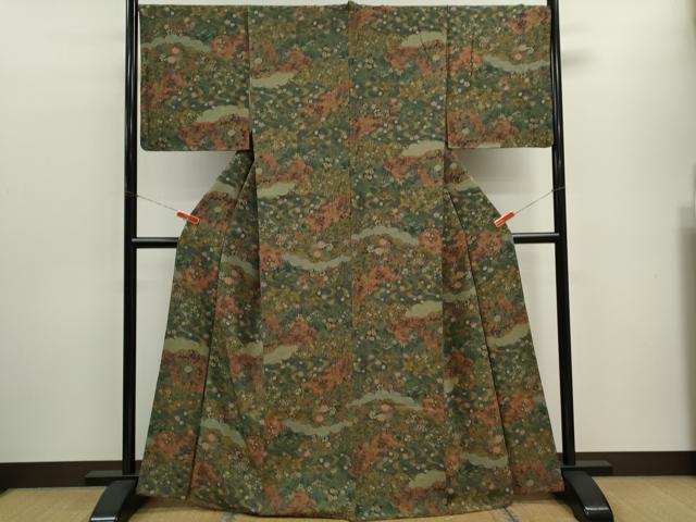 平和屋着物■上質な小紋　雲取り草花文　正絹　逸品　未使用　CABD9995ze