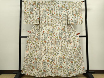 平和屋着物■上質な小紋　枝更紗花文　正絹　逸品　CABD9996ze