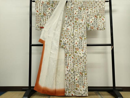 平和屋着物■上質な小紋　枝更紗花文　正絹　逸品　CABD9996ze