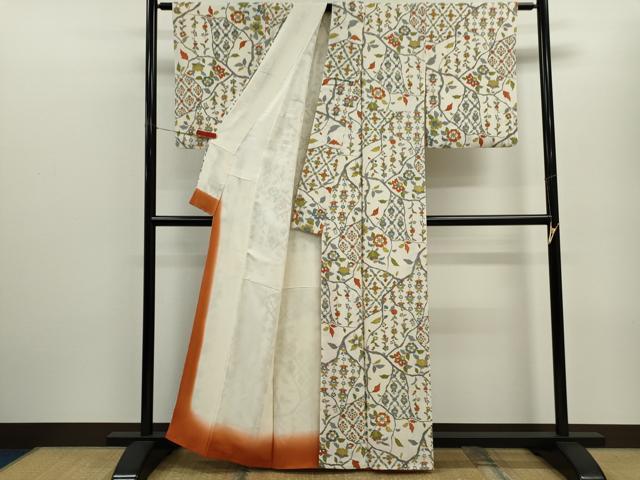 平和屋着物■上質な小紋　枝更紗花文　正絹　逸品　CABD9996ze