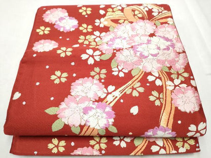 平和屋着物●六通柄袋帯　唐織　舞桜文　金銀糸　正絹　逸品　CABE0012hy