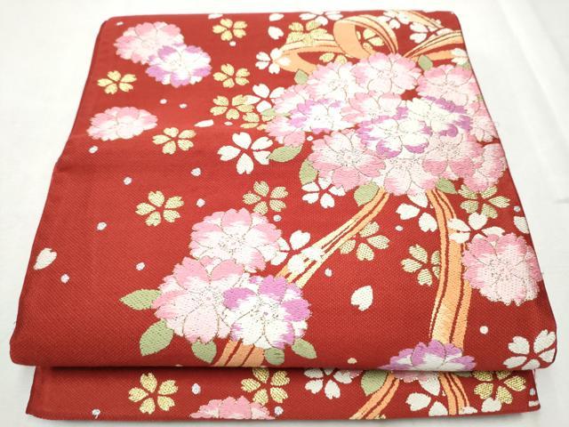 平和屋着物●六通柄袋帯　唐織　舞桜文　金銀糸　正絹　逸品　CABE0012hy