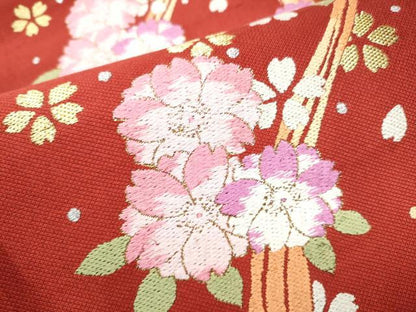 平和屋着物●六通柄袋帯　唐織　舞桜文　金銀糸　正絹　逸品　CABE0012hy