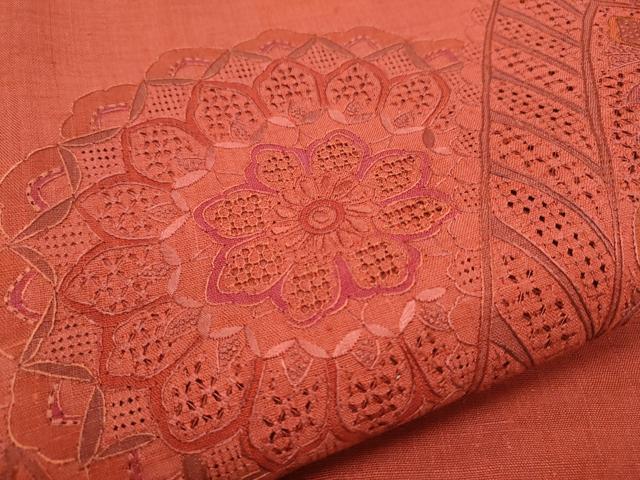平和屋着物●中国三大刺繍　スワトウ相良刺繍　総刺繍　太鼓柄袋帯　紬地　更紗花文　正絹　逸品　未使用　CABE0015hy