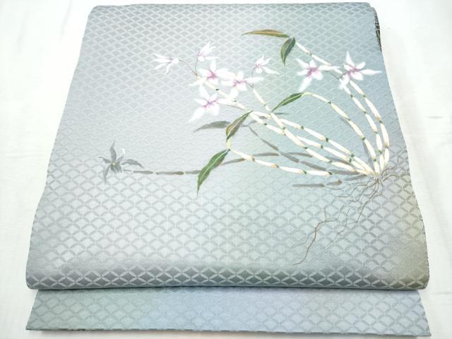 平和屋着物▽両面 太鼓柄袋帯 スリーシーズン 春夏秋 作家物 手描き 草花文 正絹 逸品 CABE0016hy