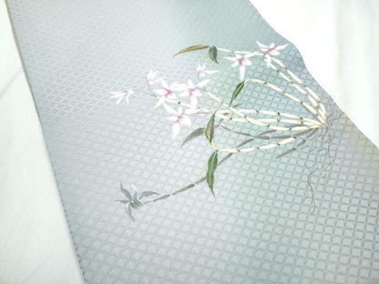 平和屋着物▽両面 太鼓柄袋帯 スリーシーズン 春夏秋 作家物 手描き 草花文 正絹 逸品 CABE0016hy