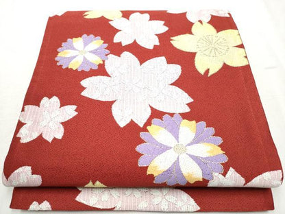平和屋着物●六通柄袋帯　唐織　舞桜文　金糸　正絹　逸品　CABE0025hy