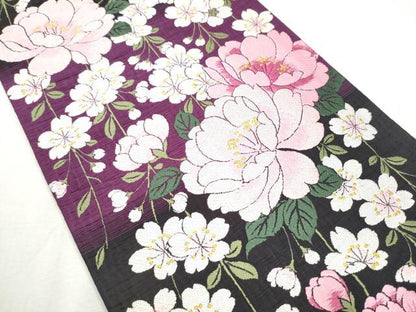 平和屋着物●両面　六通柄袋帯　草花文　正絹　逸品　CABE0027hy