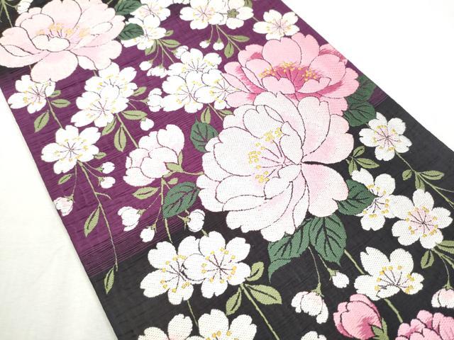 平和屋着物●両面　六通柄袋帯　草花文　正絹　逸品　CABE0027hy
