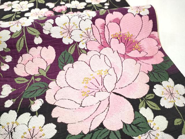 平和屋着物●両面　六通柄袋帯　草花文　正絹　逸品　CABE0027hy