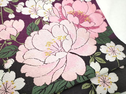 平和屋着物●両面　六通柄袋帯　草花文　正絹　逸品　CABE0027hy