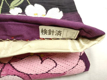平和屋着物●両面　六通柄袋帯　草花文　正絹　逸品　CABE0027hy