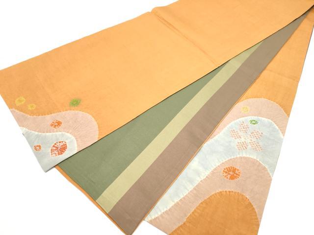平和屋着物●両面　太鼓柄袋帯　紬地　絞り　舞花文　正絹　逸品　CABE0032hy