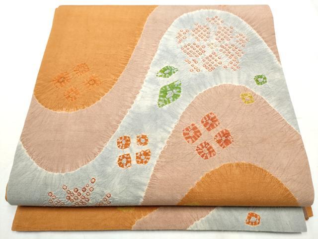 平和屋着物●両面　太鼓柄袋帯　紬地　絞り　舞花文　正絹　逸品　CABE0032hy