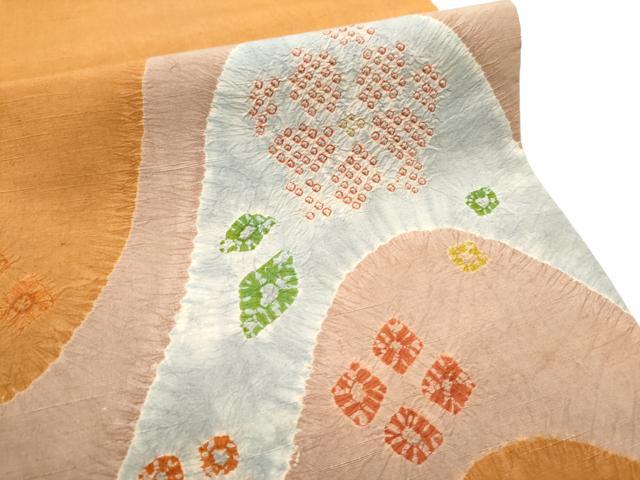 平和屋着物●両面　太鼓柄袋帯　紬地　絞り　舞花文　正絹　逸品　CABE0032hy