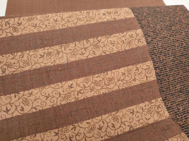 平和屋着物●九寸開き名古屋帯　紬地　横段花唐草文　ますいわ屋扱い　正絹　逸品　CABE0034hy
