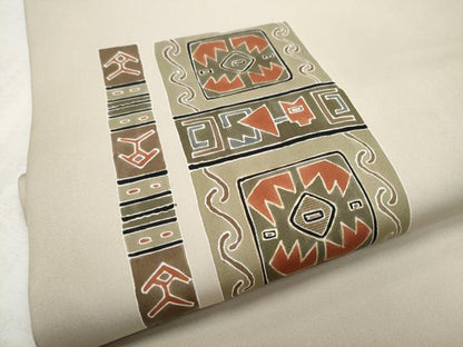 平和屋着物●塩瀬　九寸名古屋帯　幾何学文様　金彩　正絹　逸品　CABE0039hy