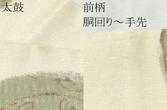 平和屋着物▽九寸名古屋帯 スリーシーズン 春夏秋 櫛織 絵皿花文 金糸 正絹 逸品 CABE0042hy