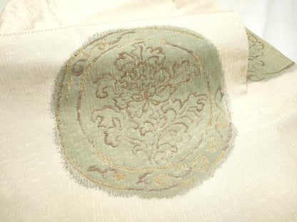 平和屋着物▽九寸名古屋帯 スリーシーズン 春夏秋 櫛織 絵皿花文 金糸 正絹 逸品 CABE0042hy