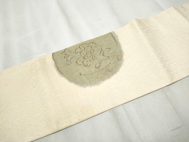 平和屋着物▽九寸名古屋帯 スリーシーズン 春夏秋 櫛織 絵皿花文 金糸 正絹 逸品 CABE0042hy