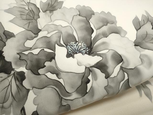 平和屋着物●塩瀬　九寸名古屋帯　作家物　手描き　牡丹　正絹　逸品　CABE0043hy