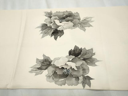 平和屋着物●塩瀬　九寸名古屋帯　作家物　手描き　牡丹　正絹　逸品　CABE0043hy