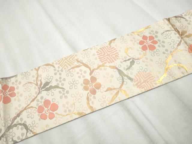 平和屋着物●九寸名古屋帯　花唐草文　金糸　正絹　逸品　CABE0045hy