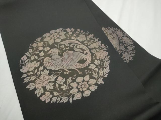 平和屋着物●金彩友禅　卓越技能者・名工・和田光正　塩瀬　九寸名古屋帯　花喰鳥　黒地　金彩　正絹　逸品　CABE0047hy