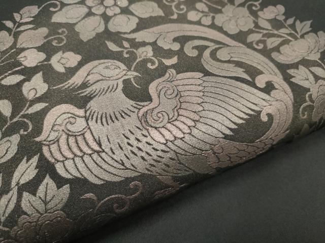 平和屋着物●金彩友禅　卓越技能者・名工・和田光正　塩瀬　九寸名古屋帯　花喰鳥　黒地　金彩　正絹　逸品　CABE0047hy