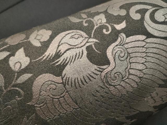 平和屋着物●金彩友禅　卓越技能者・名工・和田光正　塩瀬　九寸名古屋帯　花喰鳥　黒地　金彩　正絹　逸品　CABE0047hy