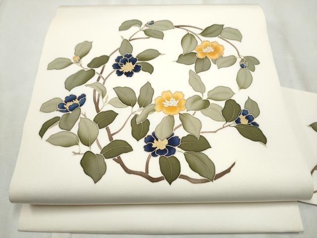 平和屋着物●塩瀬　九寸名古屋帯　花唐草文　金彩　正絹　逸品　CABE0048hy