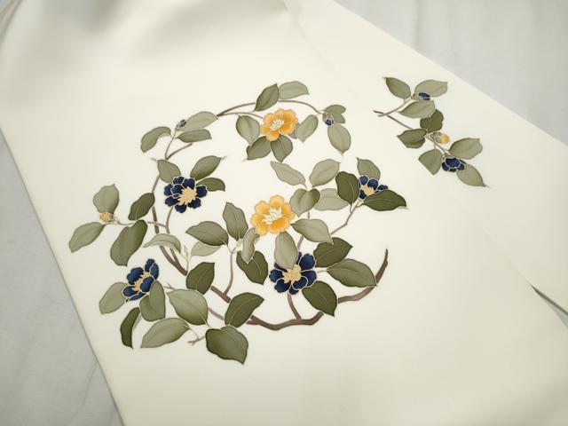 平和屋着物●塩瀬　九寸名古屋帯　花唐草文　金彩　正絹　逸品　CABE0048hy