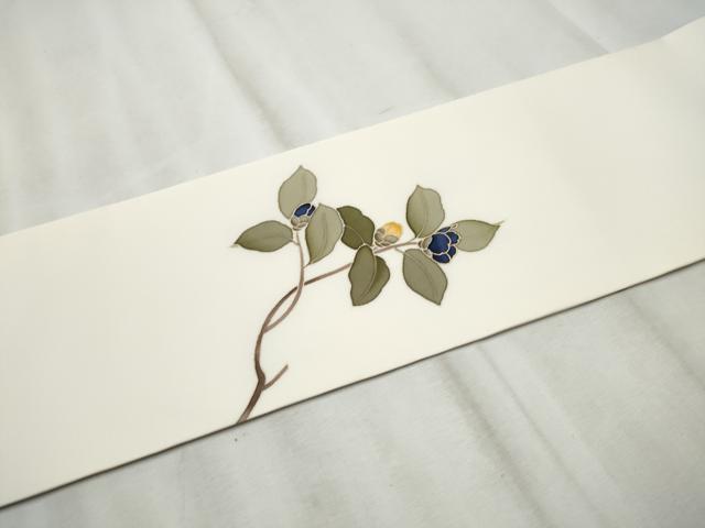 平和屋着物●塩瀬　九寸名古屋帯　花唐草文　金彩　正絹　逸品　CABE0048hy