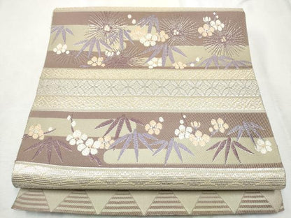 平和屋着物●本場筑前博多織 八寸名古屋帯 横段草花文 猫 やまと誂製 正絹 逸品 CABE0054hy