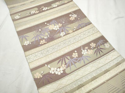 平和屋着物●本場筑前博多織 八寸名古屋帯 横段草花文 猫 やまと誂製 正絹 逸品 CABE0054hy