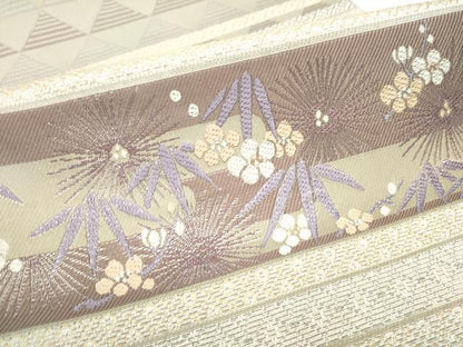 平和屋着物●本場筑前博多織 八寸名古屋帯 横段草花文 猫 やまと誂製 正絹 逸品 CABE0054hy