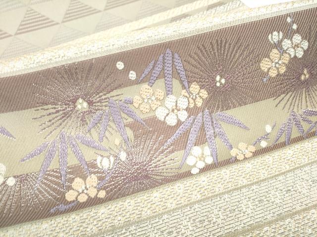 平和屋着物●本場筑前博多織 八寸名古屋帯 横段草花文 猫 やまと誂製 正絹 逸品 CABE0054hy