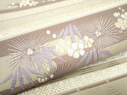 平和屋着物●本場筑前博多織 八寸名古屋帯 横段草花文 猫 やまと誂製 正絹 逸品 CABE0054hy