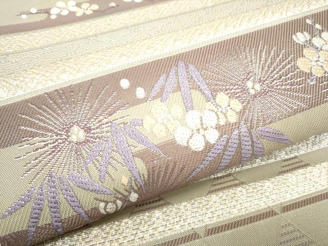 平和屋着物●本場筑前博多織 八寸名古屋帯 横段草花文 猫 やまと誂製 正絹 逸品 CABE0054hy